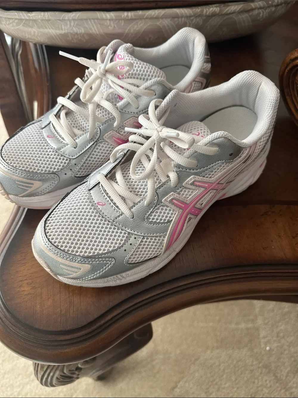 ASICS Big Kids White, Light Gray & Pink Athletic Sneakers